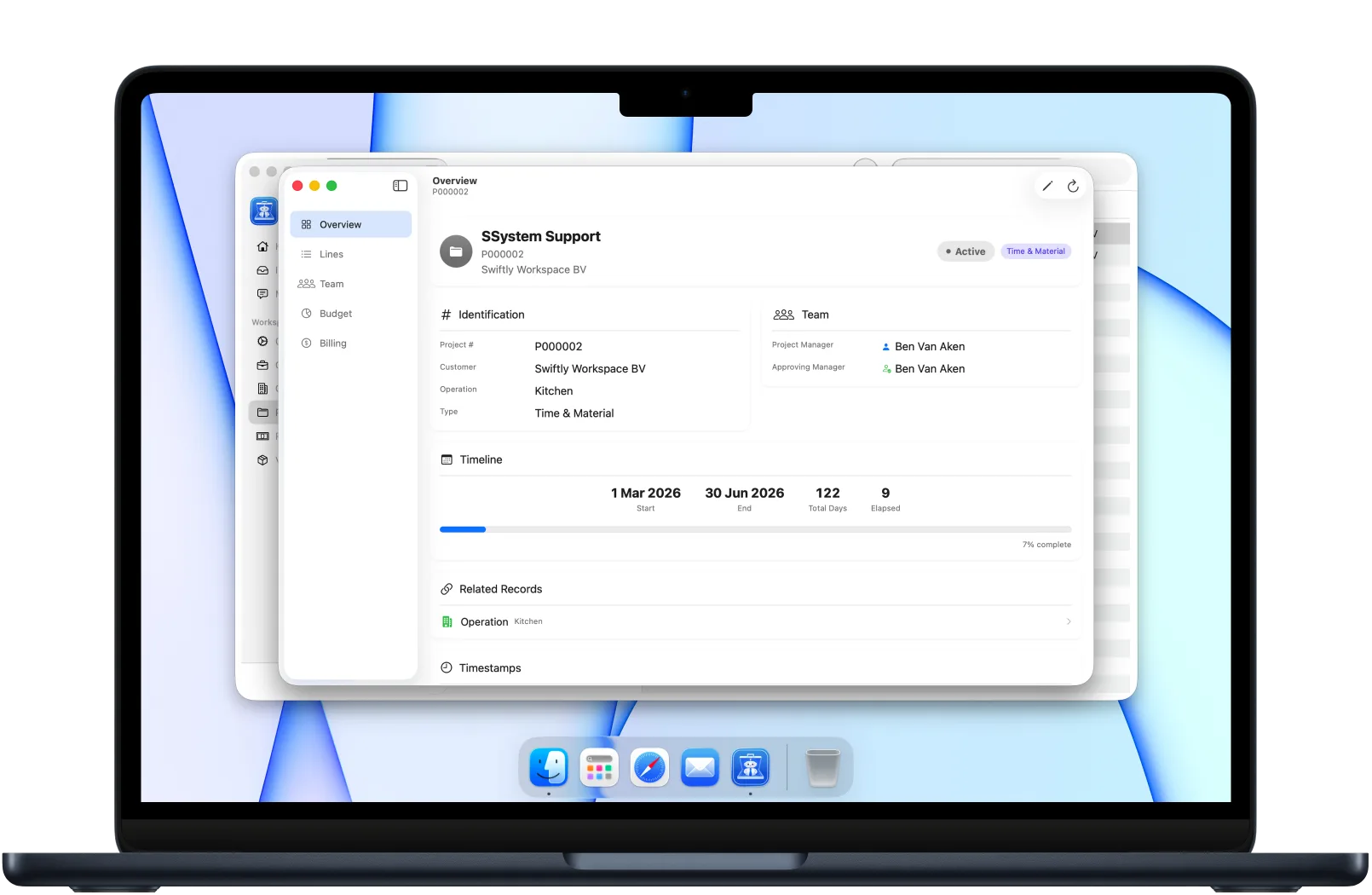 The projects overview with per-project status and progress